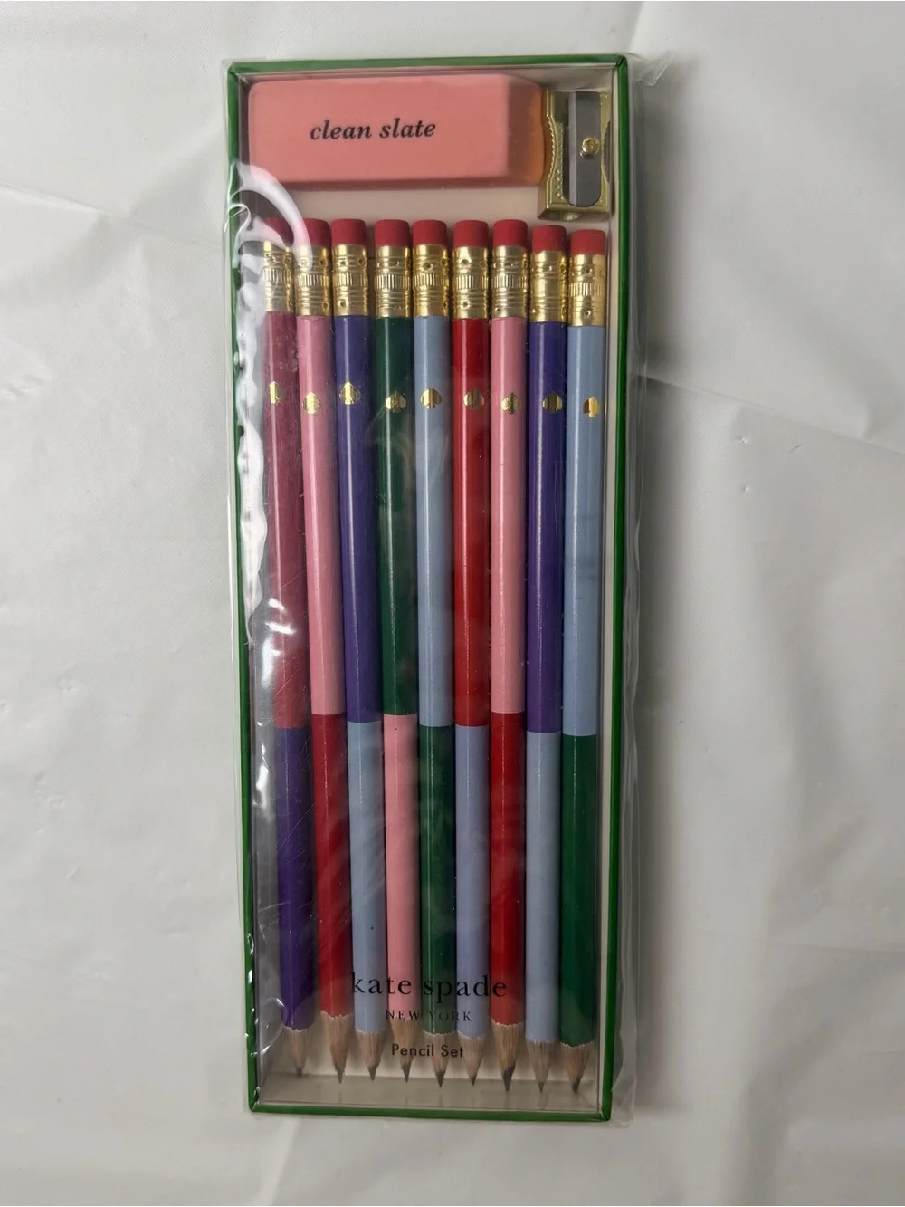 kate spade Colorblock Pencil Set with Pink Eraser and Gold Sharpener